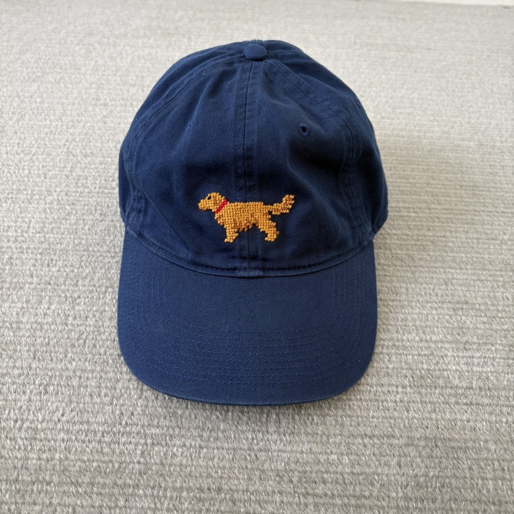 Smathers & Branson Yellow Lab Golden Retriver Needlepoint Blue Hat Baseball Cap
